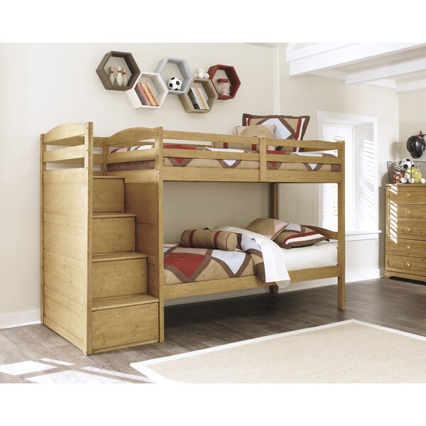 Broffin Light Brown Bunk Bed Set With Step Storage - Free Shipping 