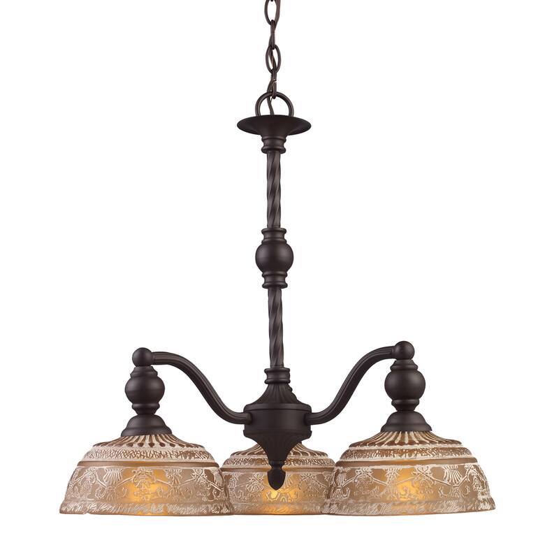 Elk Home Norwich Oiled Bronze With Amber Glass 3 Light Chandelier