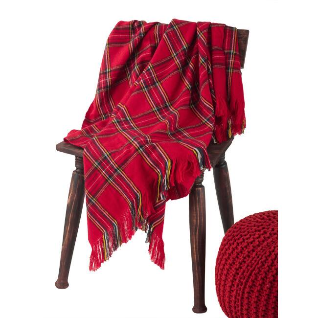 Classic Red Plaid Woven Throw Blanket