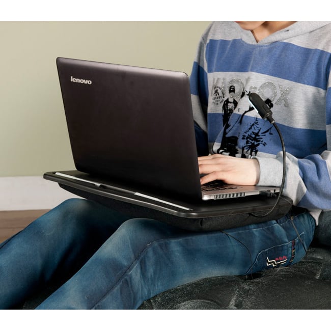 Black Computer Tray with Flexible LED Lamp