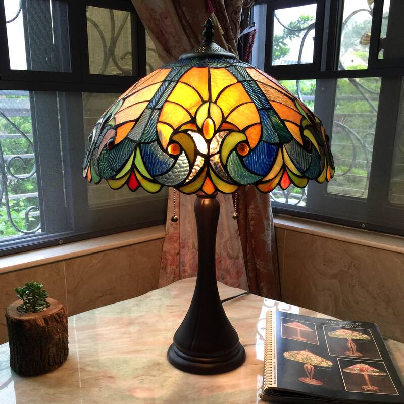 Tiffany Style Victorian Design 2-light Bronze Table Lamp