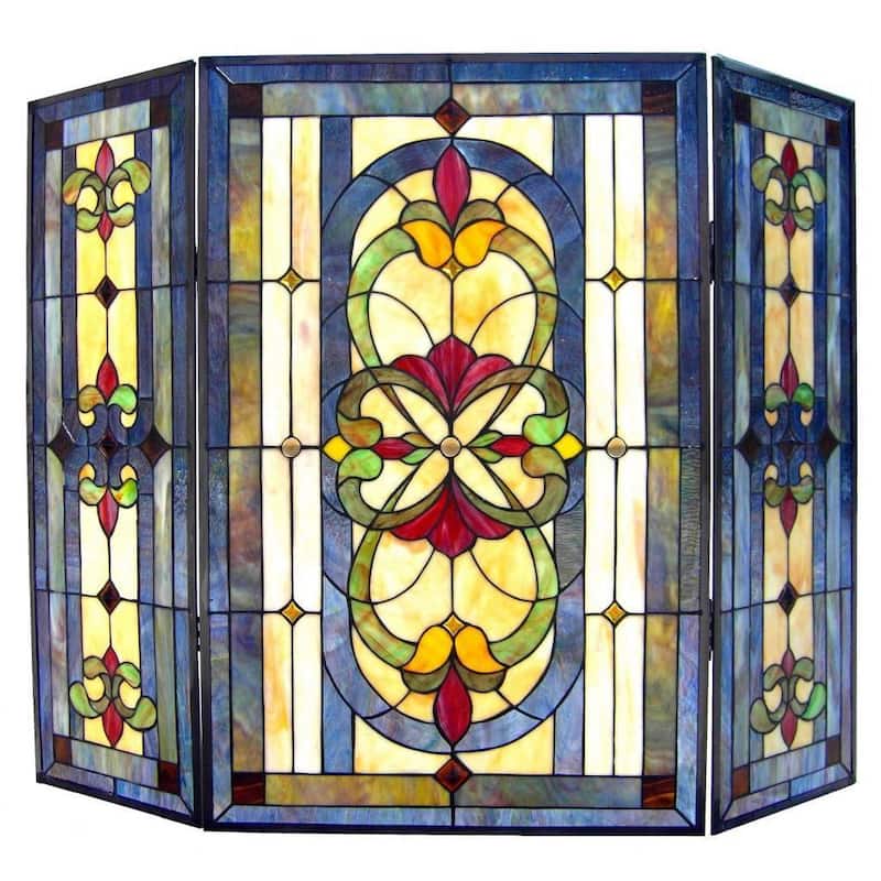 Tiffany Style Victorian Design 3-panel Fireplace Screen