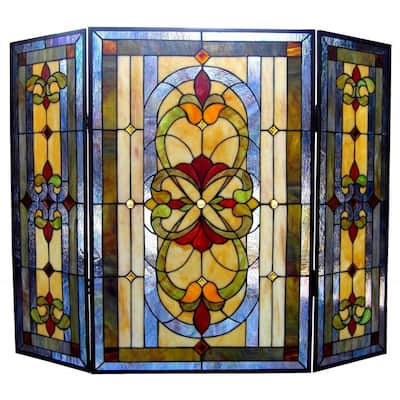 Tiffany Style Victorian Design 3-panel Fireplace Screen