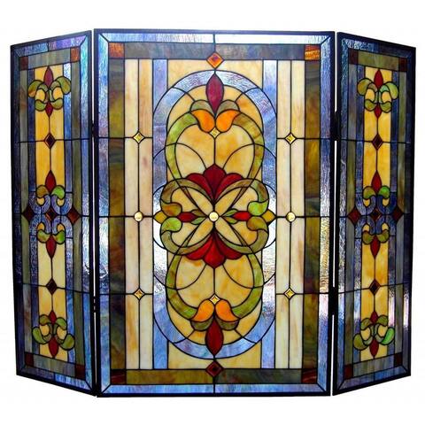 Tiffany Style Victorian Design 3-panel Fireplace Screen