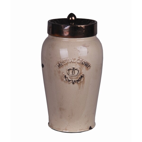 Large Cream and Gold Ceramic Jar with Lid