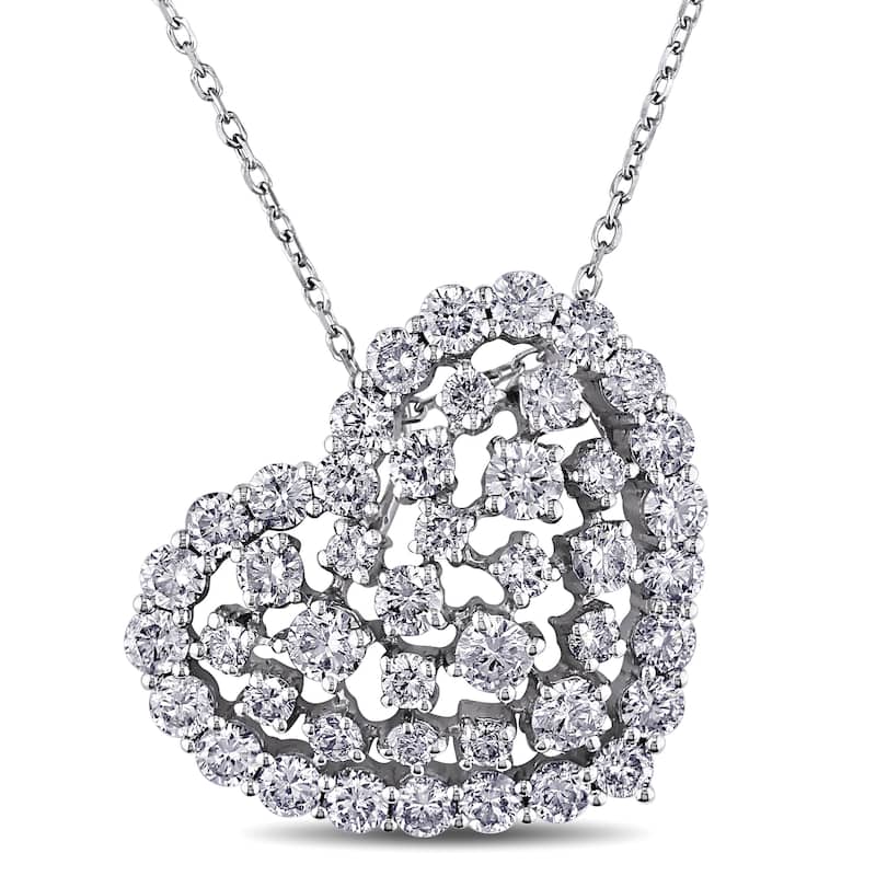 Miadora 14k White Gold 2ct TDW Diamond Heart Necklace