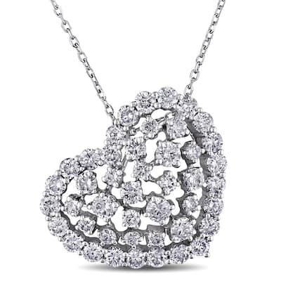 Miadora 14k White Gold 2ct TDW Diamond Heart Necklace
