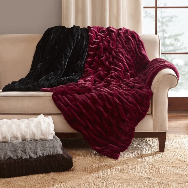 Shop Madison Park Luxury Ruched Faux Fur Throw Free Shipping On
