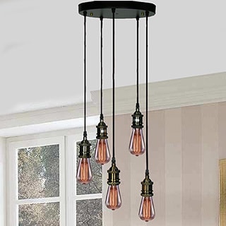 Tanya 5-light Adjustable Cord Edison Lamp with Bulbs (Antique Black Edison Lamp) - Chandeliers For Bedrooms by Overstock.com