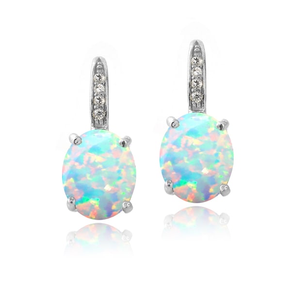 Glitzy Rocks Sterling Silver Created Opal and Diamond Accent Leverback Earrings