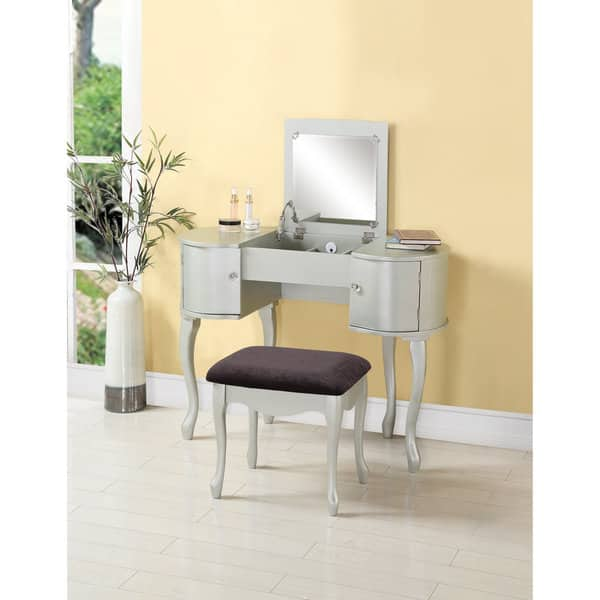 Shop Linon Silvertone Paloma Vanity Set Free Shipping Today