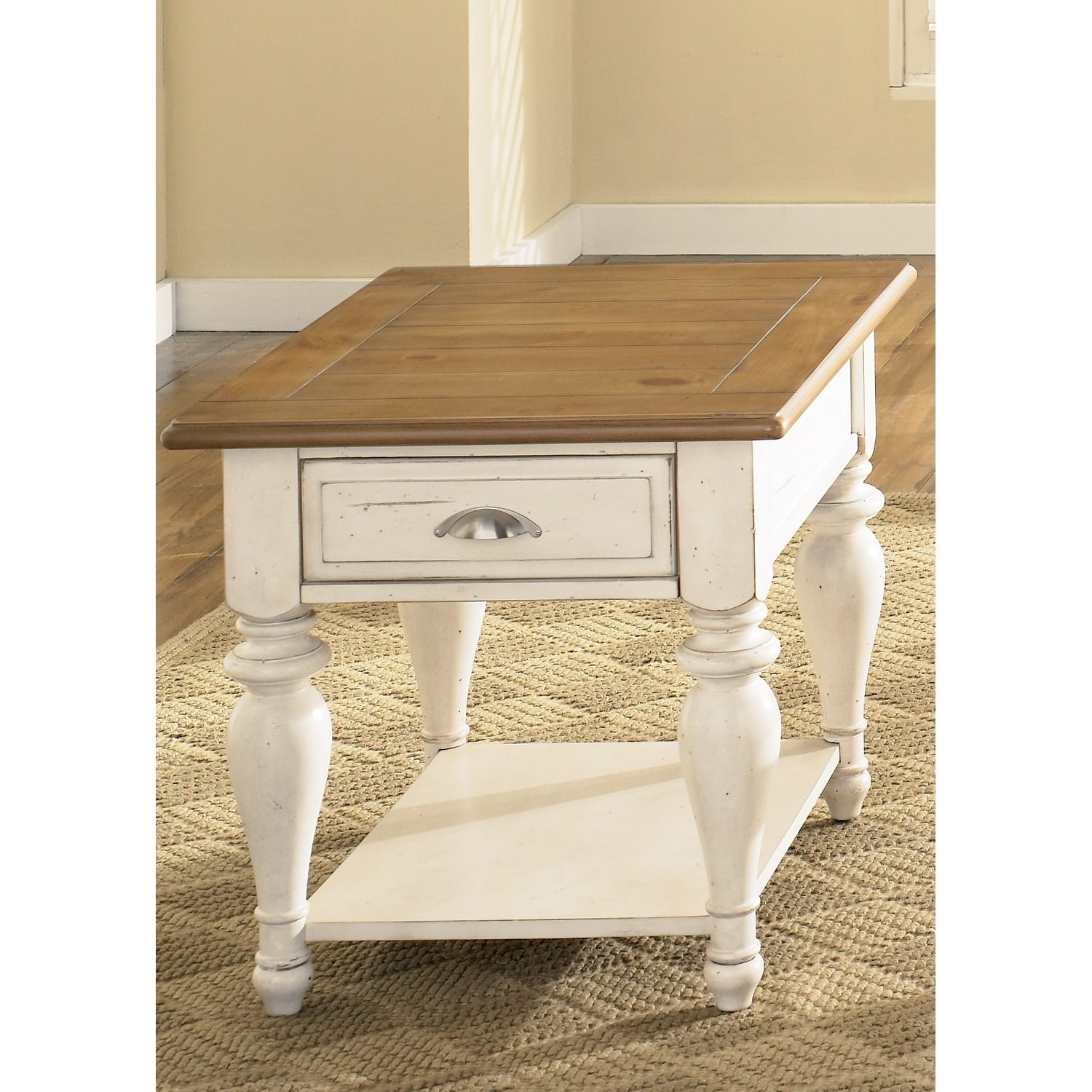 Shop Ocean Isle Bisque and Natural Pine Rectangular End Table Free