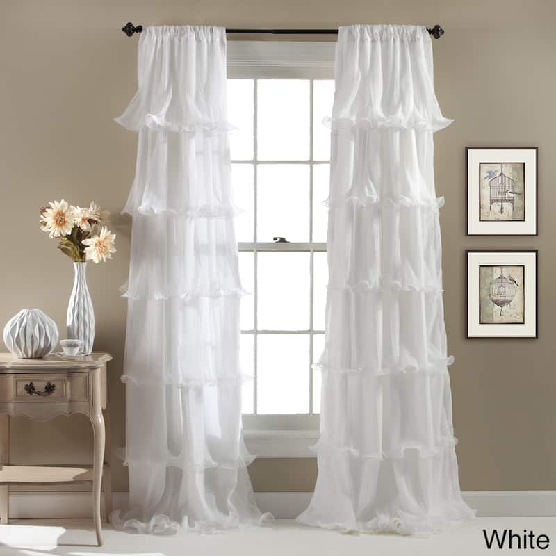 Lush Decor Nerina Ruffled Single Curtain Panel - 54"w x 84"l - 54"w x 84"l - White
