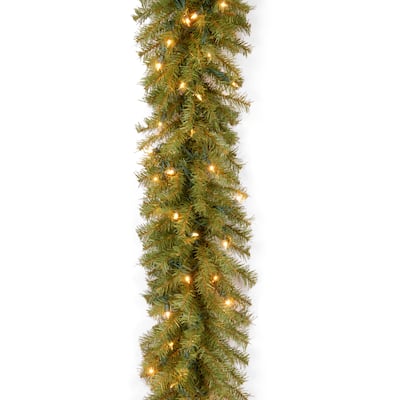 9-foot Pre-lit Norwood Fir Garland with 100 Clear Lights - Green