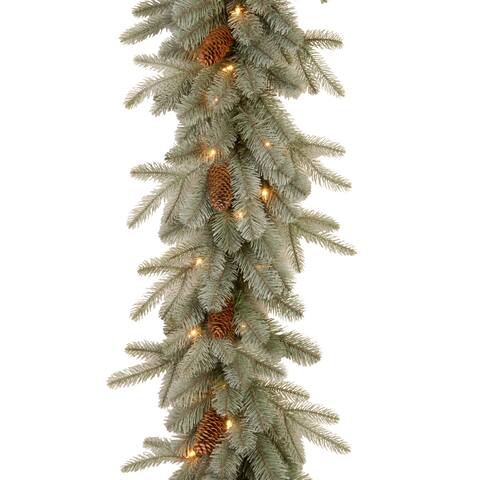 9' x 12" "Feel Real" Frosted Arctic Spruce Garland 50 Clear Lights - Green