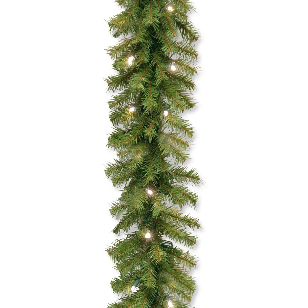 National Tree Company 9' x 10" Norwood Fir Garland with 50 Battery Operated Soft White LED Lights - Green