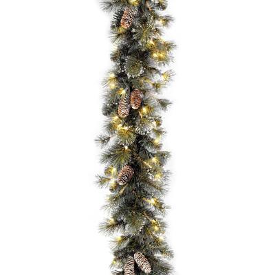 9' x 10" Glitter Pine Garland with 100 Clear Lights - Green