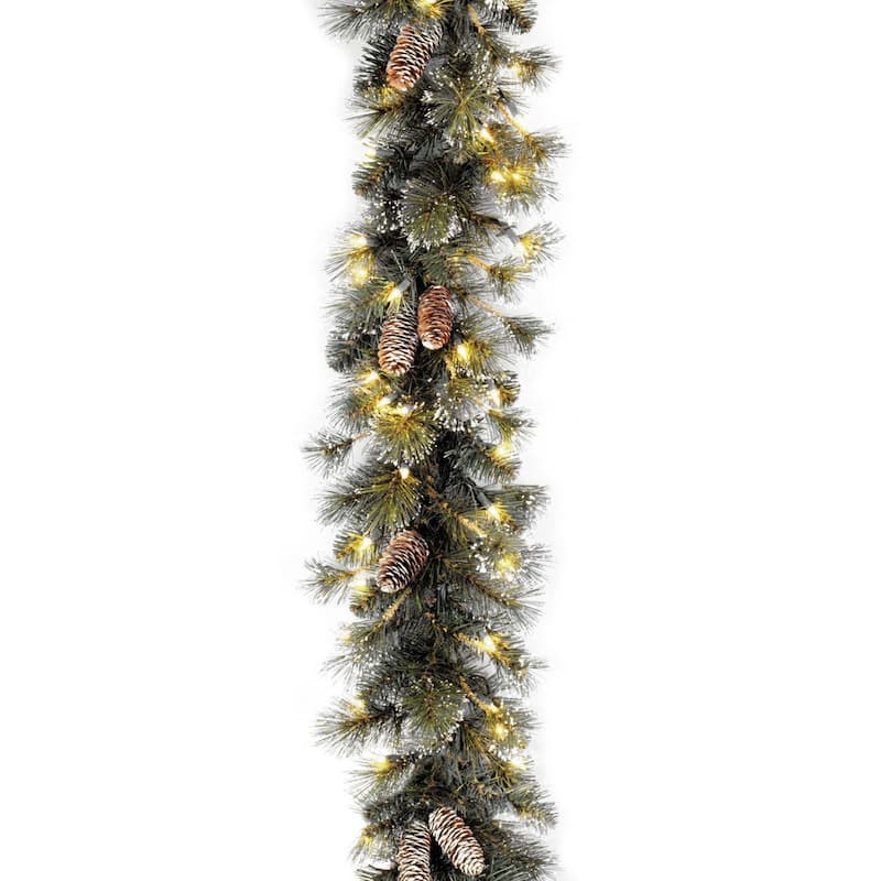 National Tree Company 9' x 10" Glitter Pine Garland with 100 Clear Lights - 9 ft