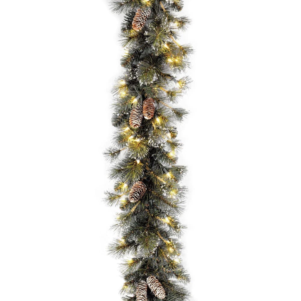 National Tree Company 9' x 10" Glitter Pine Garland with 100 Clear Lights - 9 ft