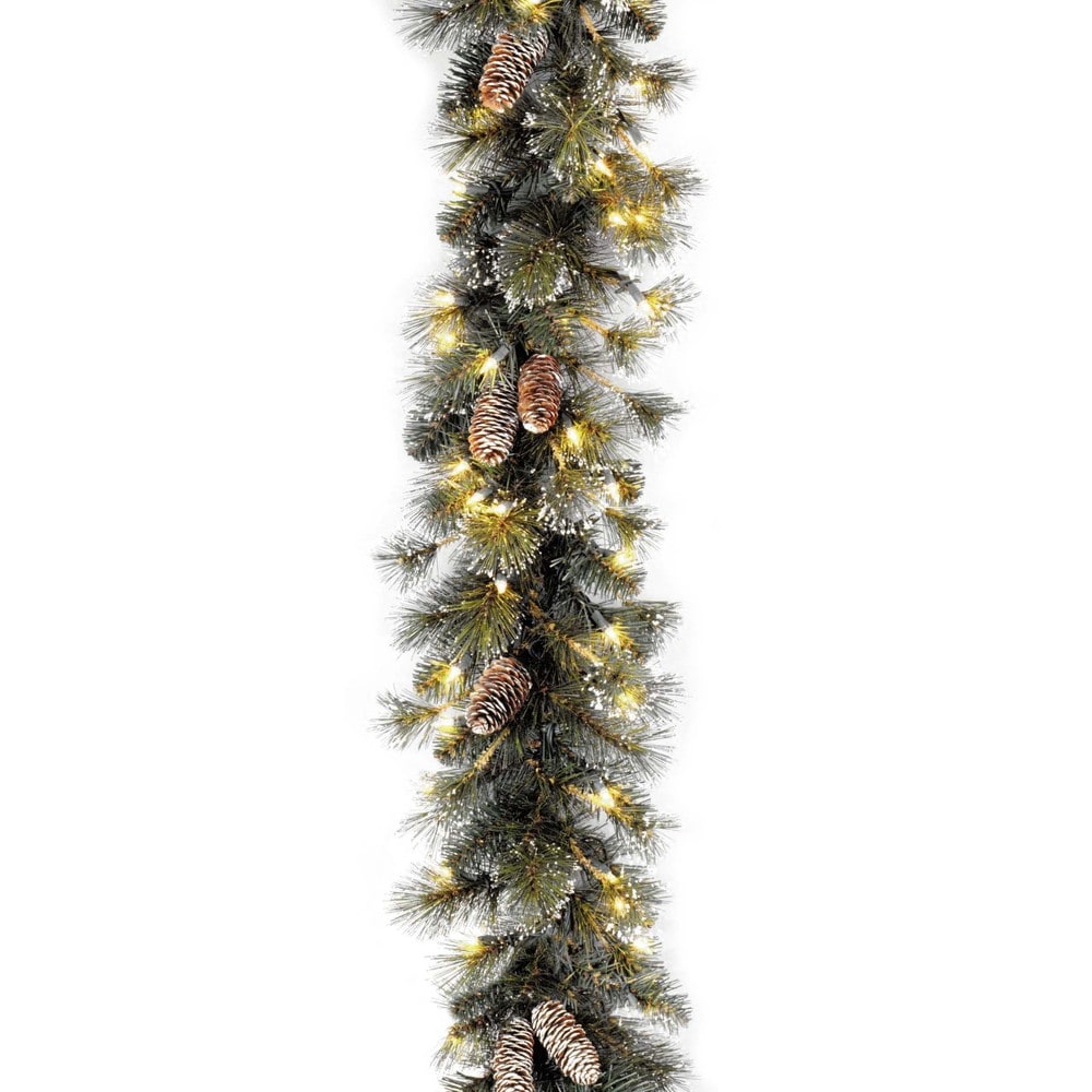 National Tree Company 9' x 10" Glitter Pine Garland with 100 Clear Lights - 9 ft
