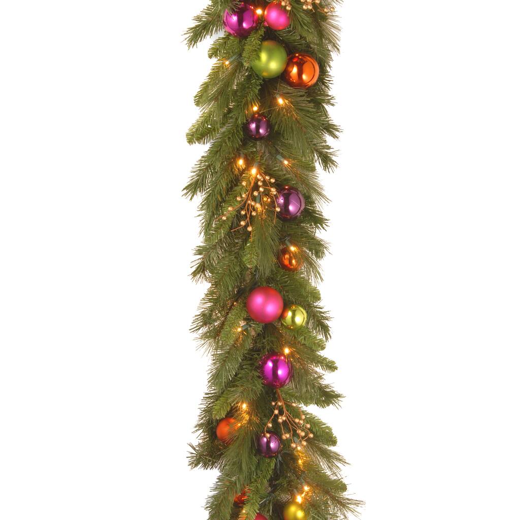 National Tree Company 6' x 16" Kaleidoscope Garland with 50 Soft White LED Battery Operated Lights - 6 ft