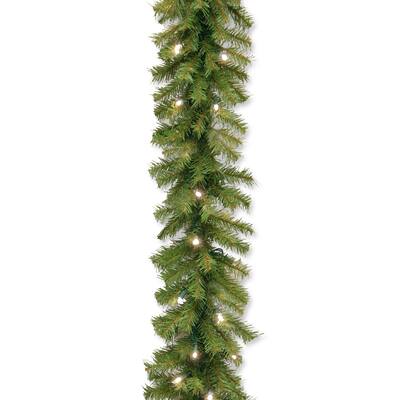 National Tree Company 9' x 10" Norwood Fir Garland with 50 Concave Soft White LED Lights - 10 in