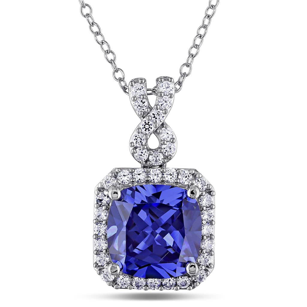 Miadora Sterling Silver Created Tanzanite and White Sapphire Necklace