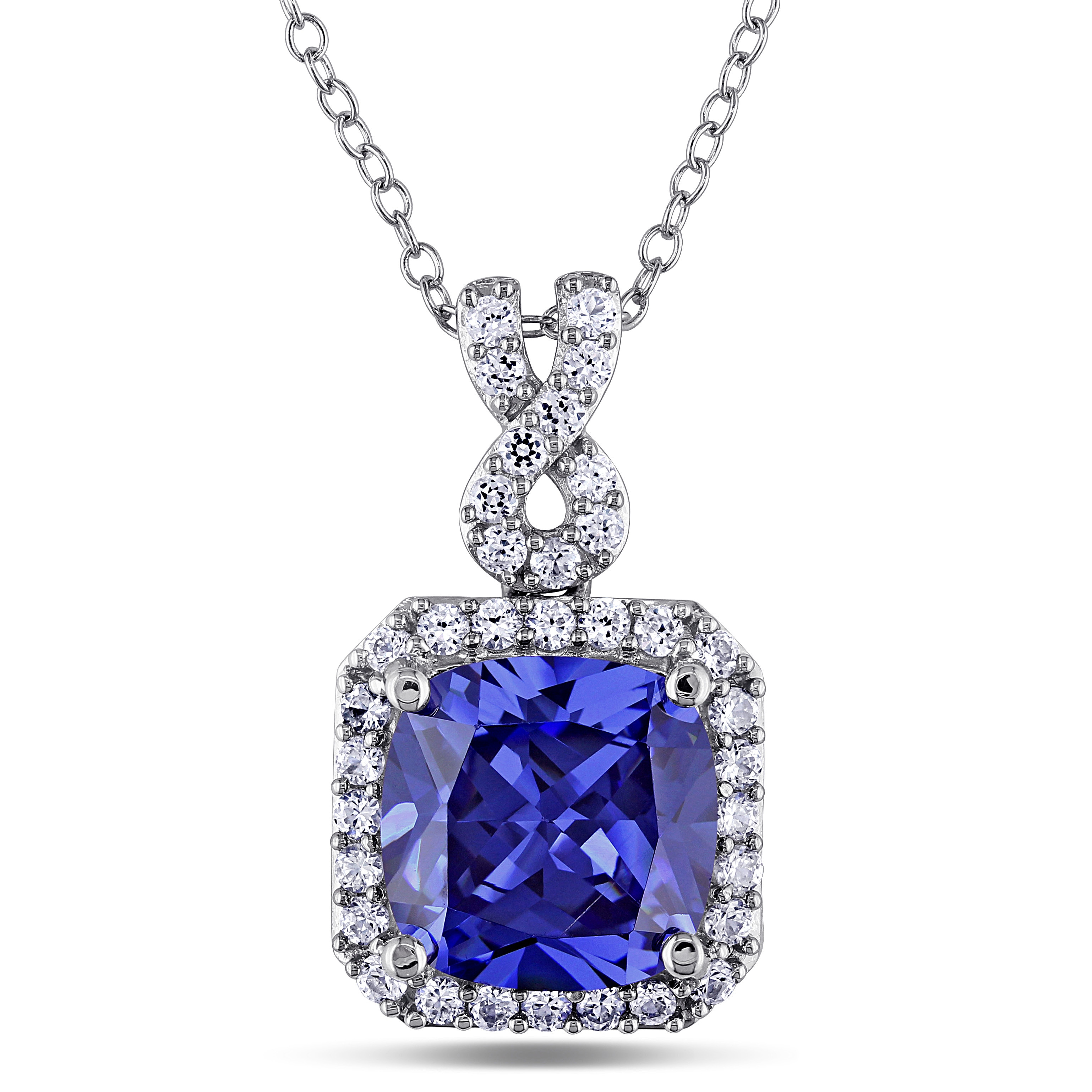 Miadora Sterling Silver Created Tanzanite and White Sapphire Necklace