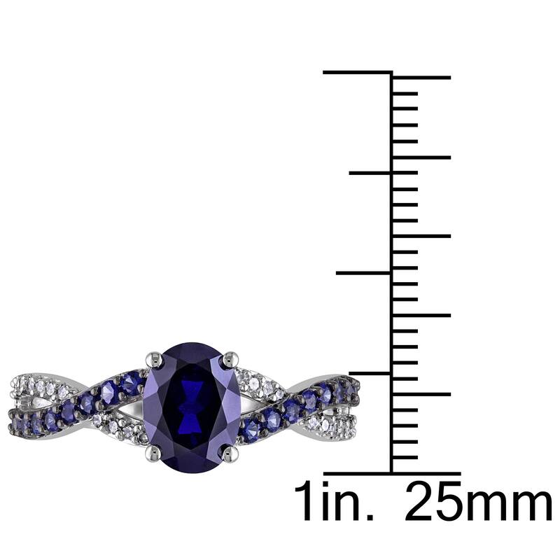Miadora 10k White Gold Created Blue Sapphire and 1/10ct TDW Diamond Ring (H-I, I2-I3)