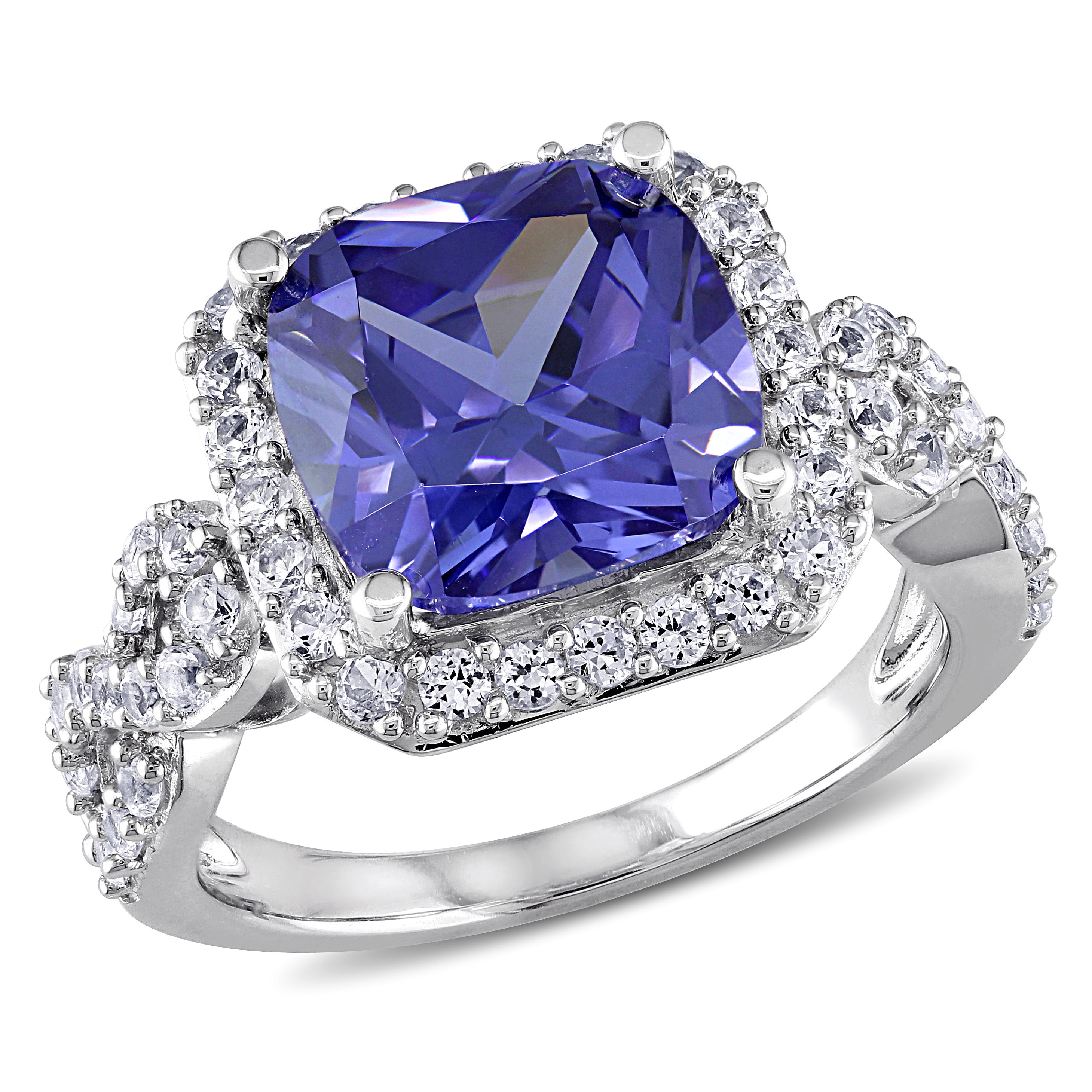 Miadora Sterling Silver Created White Sapphire and Tanzanite Cocktail Ring