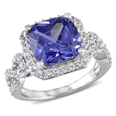 Miadora Sterling Silver Created White Sapphire and Tanzanite Cocktail Ring