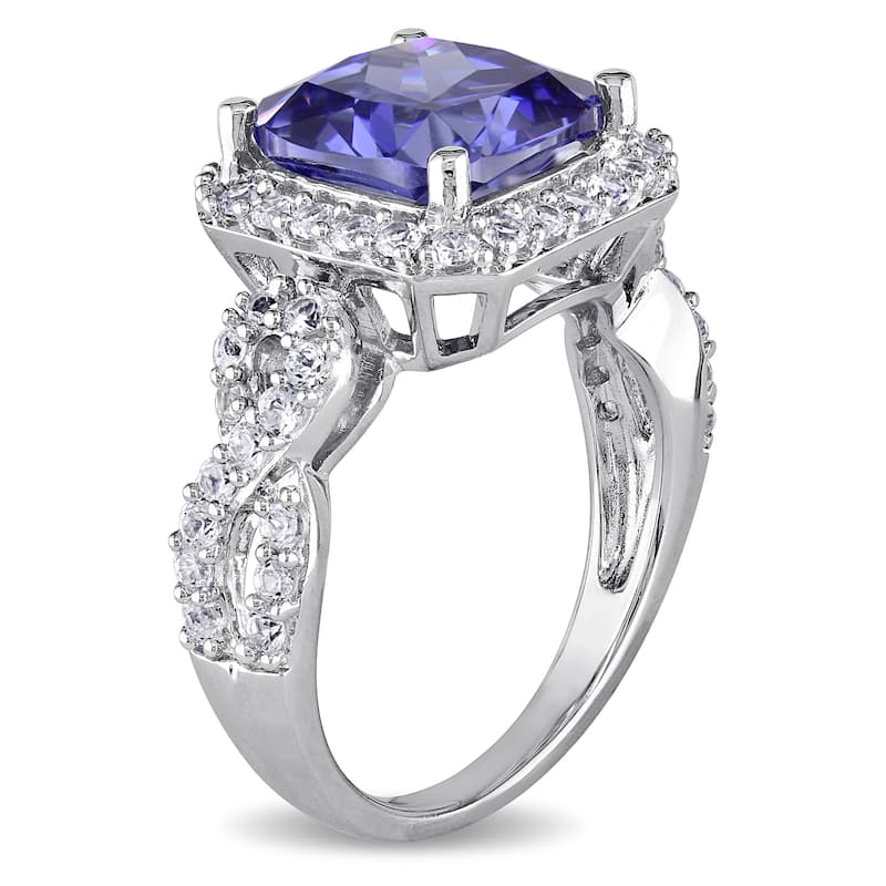 Miadora Sterling Silver Created White Sapphire and Tanzanite Cocktail Ring