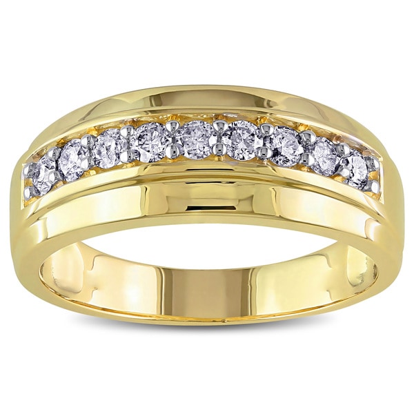 Shop Miadora 10k Yellow Gold Men&#39;s 1/2ct TDW Diamond Wedding Band - On Sale - Free Shipping ...