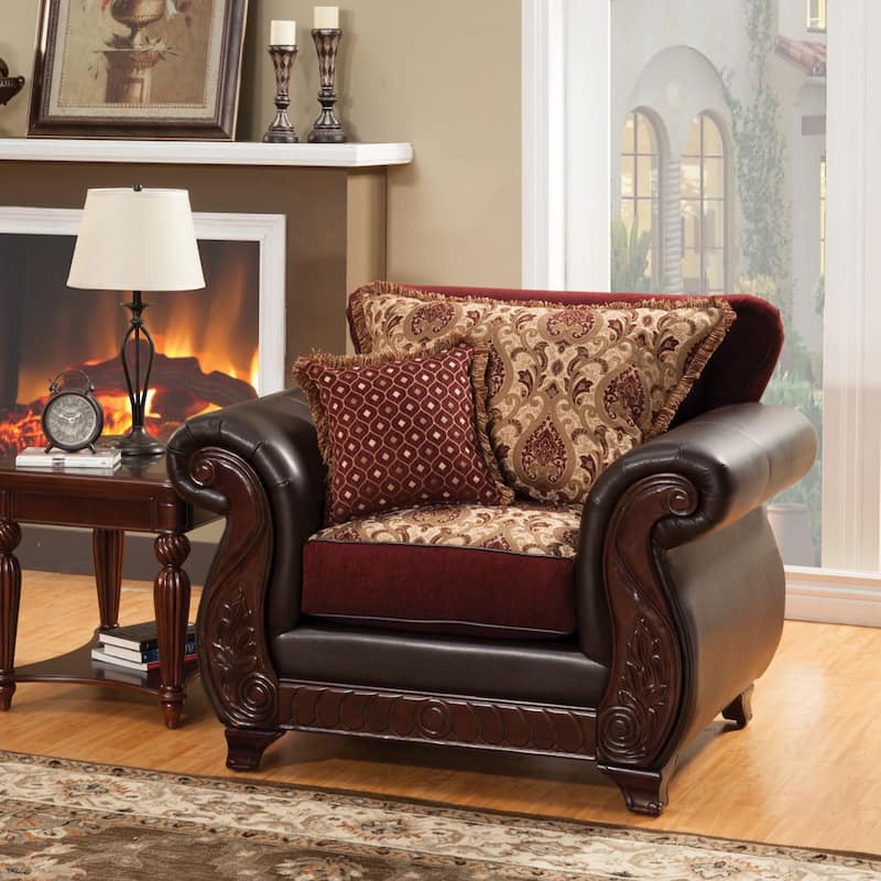 Corz Traditional Faux Leather Padded Damask Pattern Armchair by Furniture of America