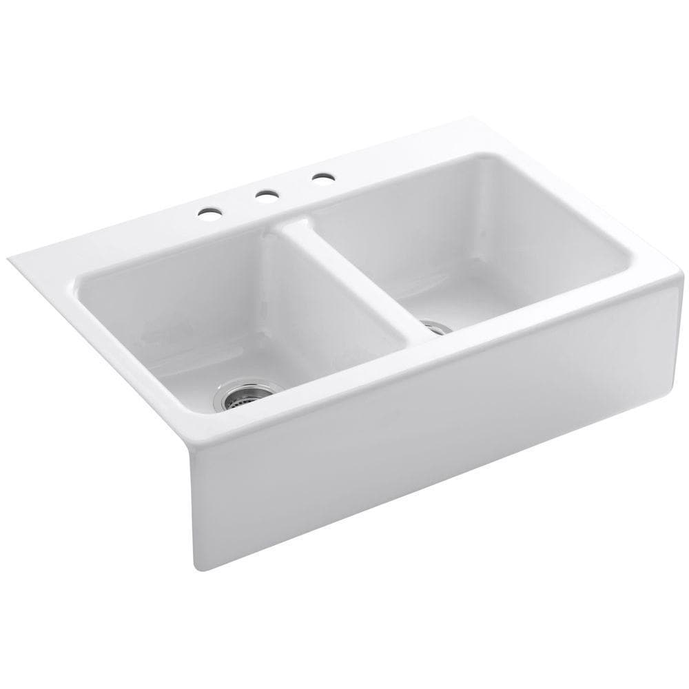 Kohler Hawthorne Tile In Cast Iron 22 x 33 x 8.625 Double Bowl Kitchen