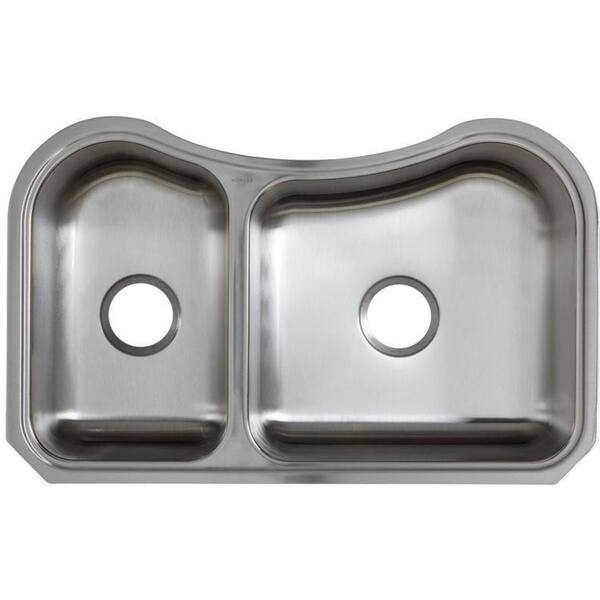 Kohler Staccato Offset Undercounter Stainless Steel 31 625 X 19 5625 X 8 0 Hole Double Bowl Kitchen Sink