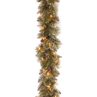 National Tree Company 6 ft. Glittery Soft White LED Bristle Pine Garland - 6 ft