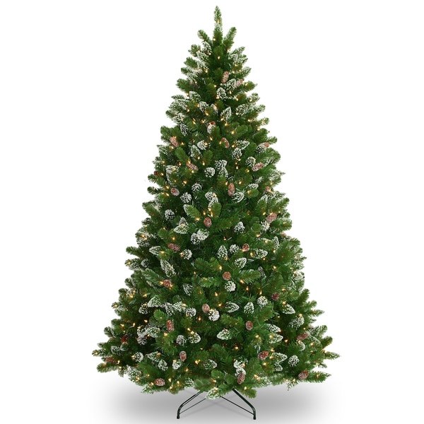 foot Glittery Bristle Pine Hinged Tree with White Tipped Cones and