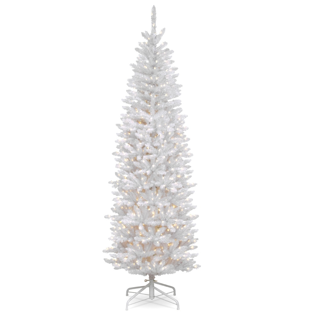 7-foot Kingswood White Fir Hinged Pencil Tree with 300 Clear Lights - 7'