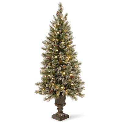 National Tree Company 5 ft. Glittery Bristle Entrance Tree with Warm White LED Lights - 5 Foot