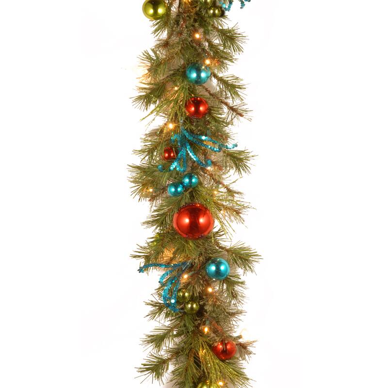 National Tree Company 9' x 14" Decorative Collection Retro Garland with 50 Soft White Battery Operated LEDs with Timer - 9 ft