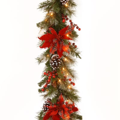 9' x 12" Decorative Collection Tartan Plaid Garland with 50 Soft White Battery Operated LEDs with Ti