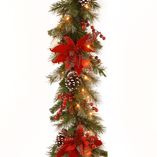 9' x 12" Decorative Collection Tartan Plaid Garland with 50 Soft White Battery Operated LEDs with Ti