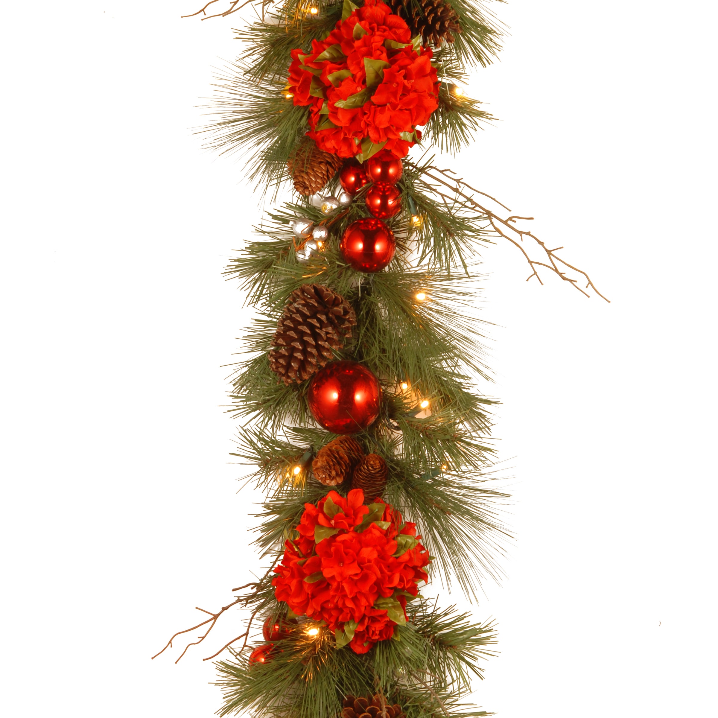 9' x 12" Decorative Collection Hydrangea Garland with 50 Soft White Battery Operated LEDs