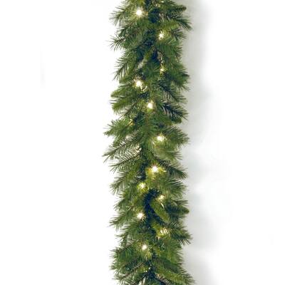 Pre-lit 9-foot Winchester Pine Garland with Clear Lights - Green
