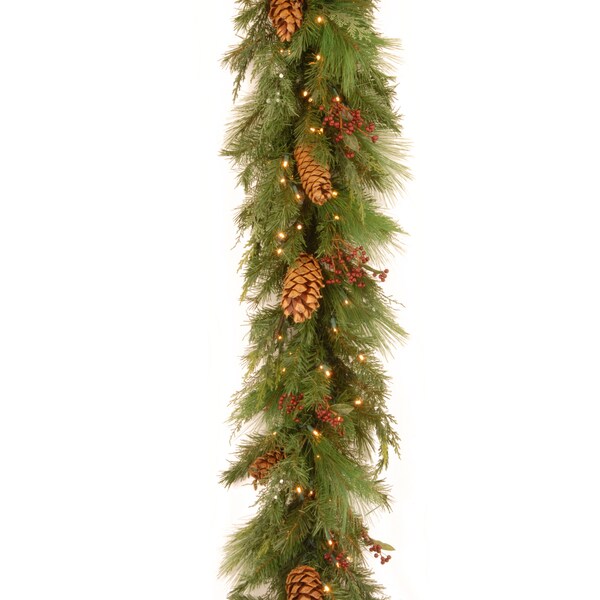 Shop Pre-lit 6-foot WHP13-300L-6B-1 White Pine Garland with Pine Cones ...