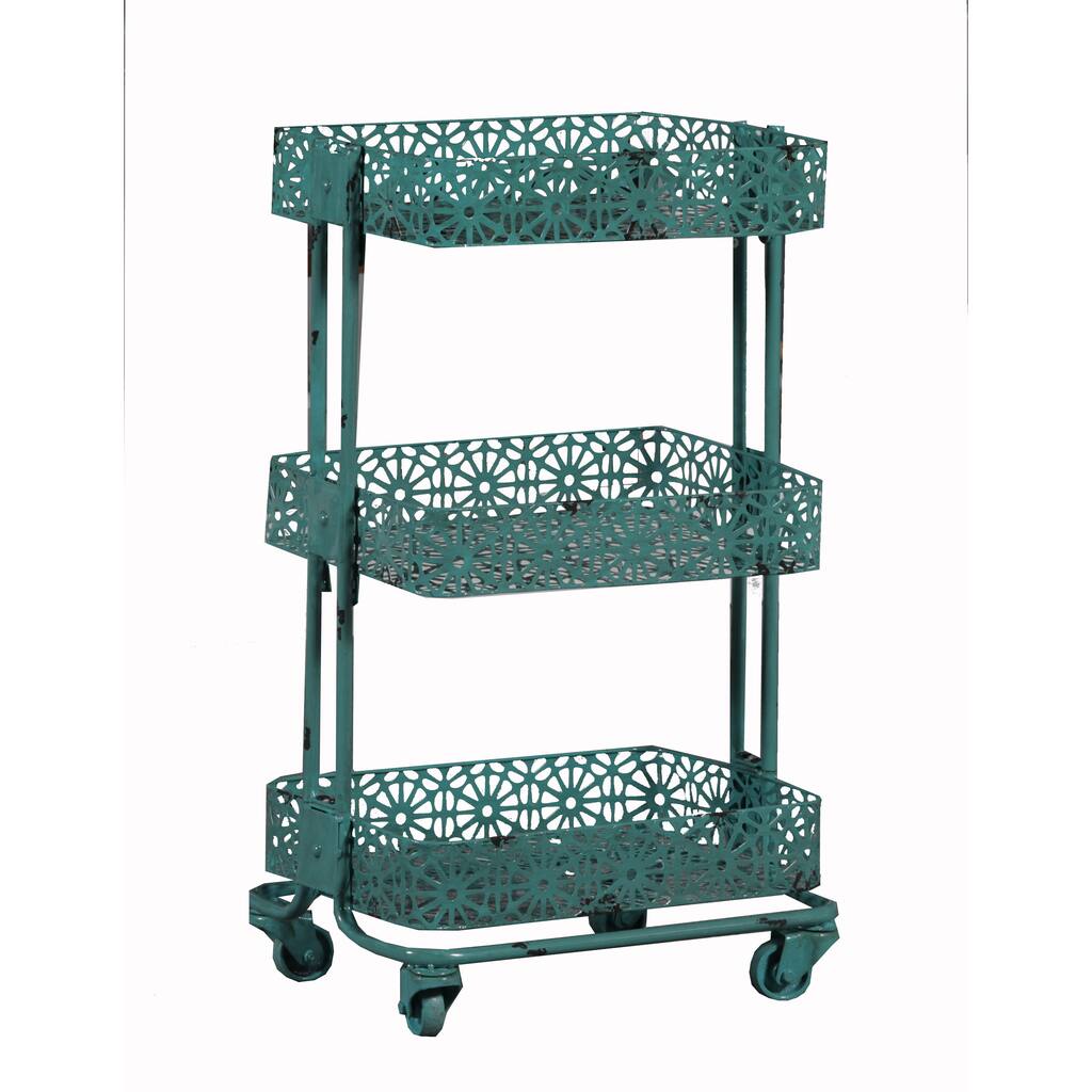 Linon Turquoise Metal 3-tier Cart