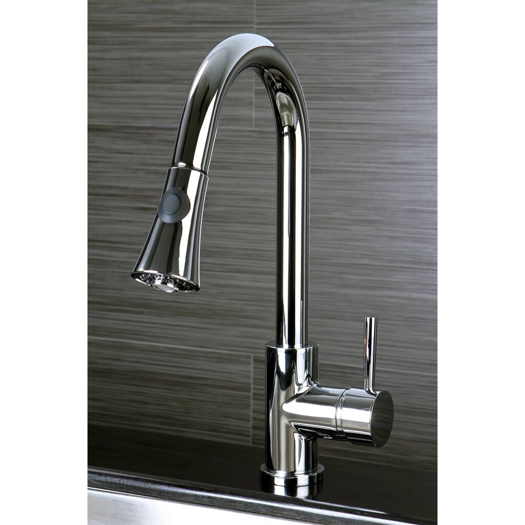 Kingston Brass Kitchen Chrome Single Handle Faucet with Pull Down Spout