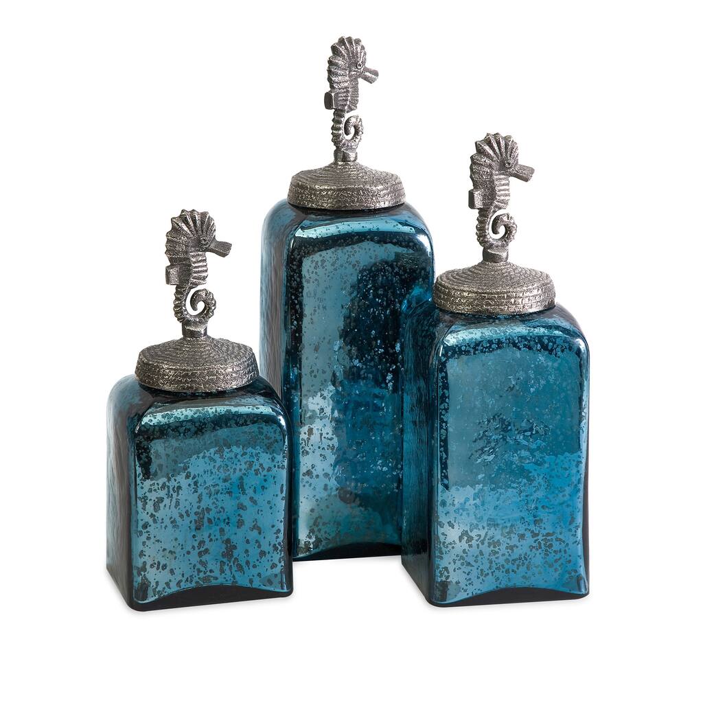 Hammered Glass Seahorse Canisters (Set of 3)
