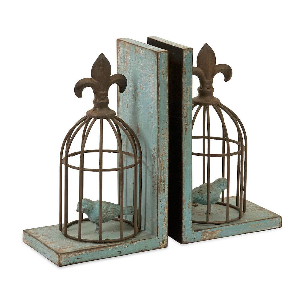 Blue Birdcage Bookends (Set of 2)
